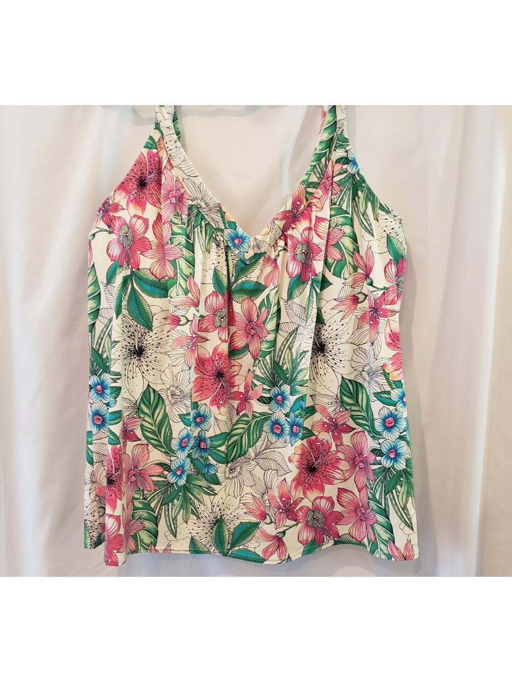 Coco Reef Womens 38DD Tankini Swim Top Tropical Floral Adjustable Straps